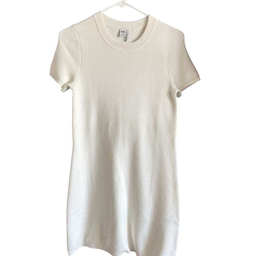NWT Simmons White Sweater Dress | Recycled Fabric | Ribbed Trim | Rare Find